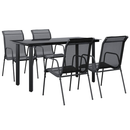 vidaXL 5 Piece Garden Dining Set Black Steel and Textilene 2