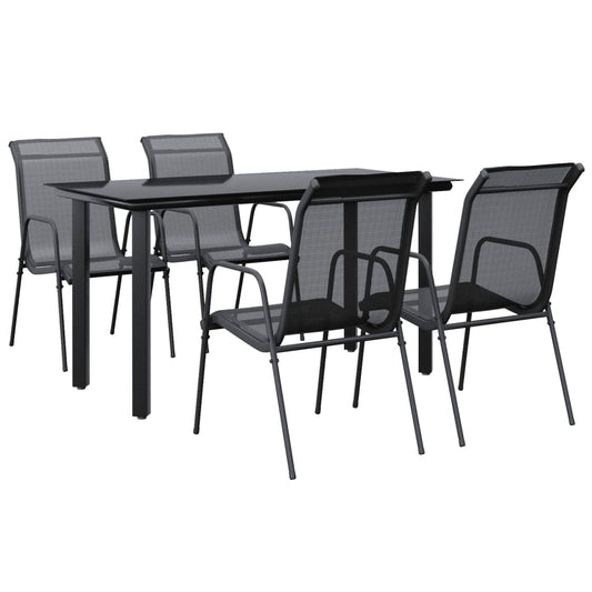5 Piece Garden Dining Set Black Steel and Textilene 140 cm table length 4