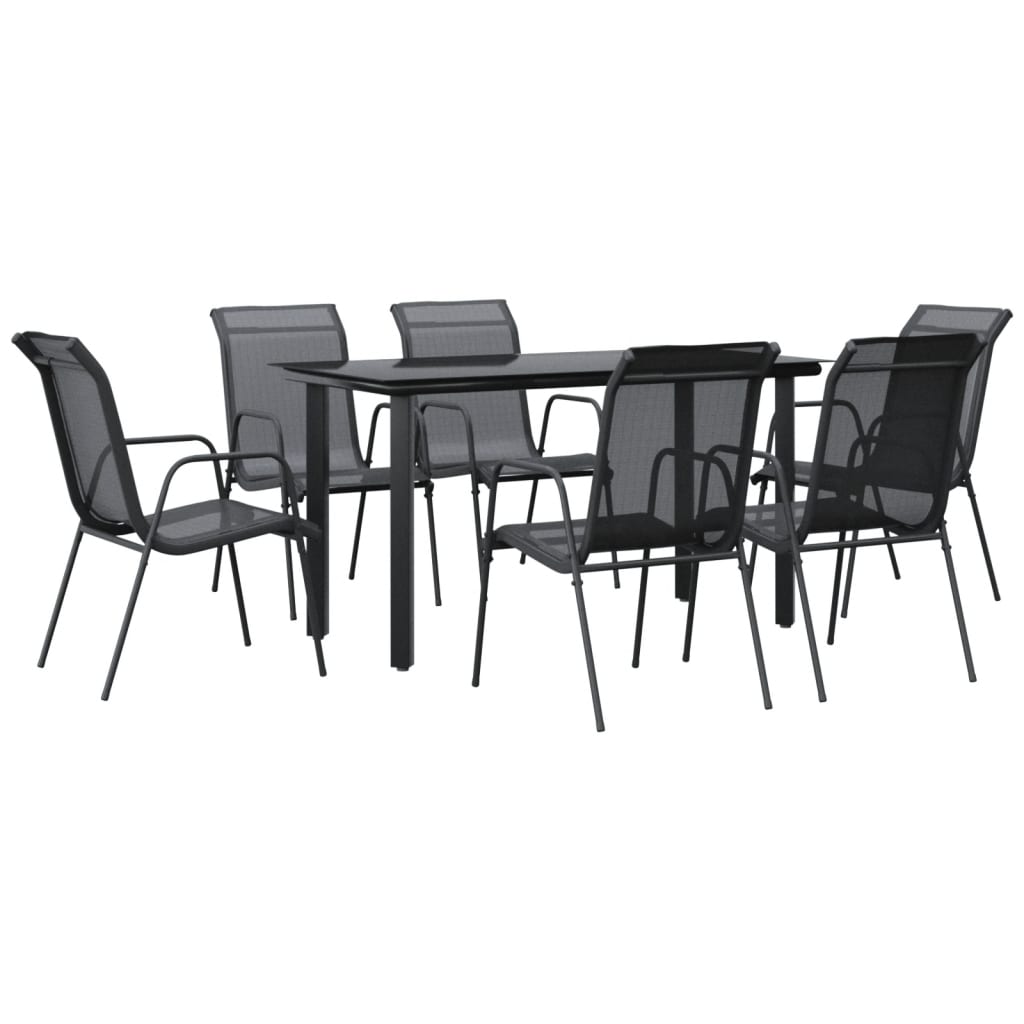 vidaXL 7 Piece Garden Dining Set Black Steel and Textilene 2