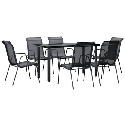 vidaXL 7 Piece Garden Dining Set Black Steel and Textilene 2