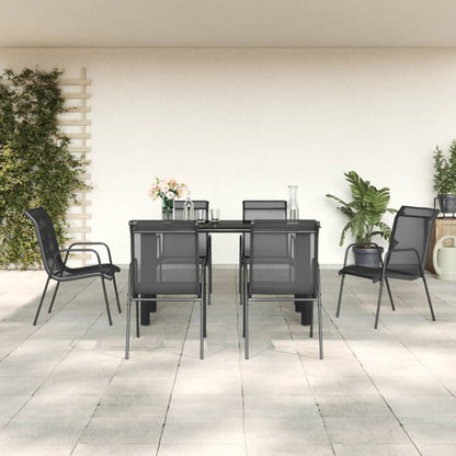 vidaXL 7 Piece Garden Dining Set Black Steel and Textilene 1