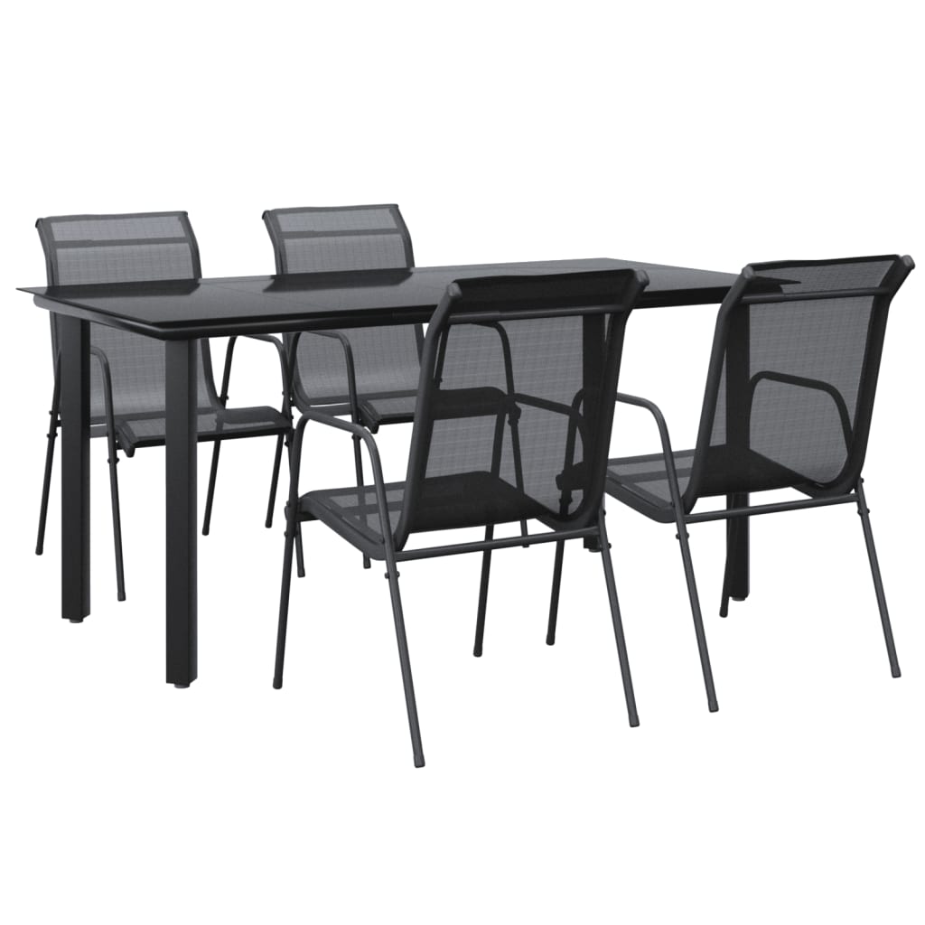 vidaXL 5 Piece Garden Dining Set Black Steel and Textilene 2