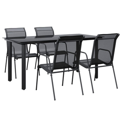 vidaXL 5 Piece Garden Dining Set Black Steel and Textilene 2