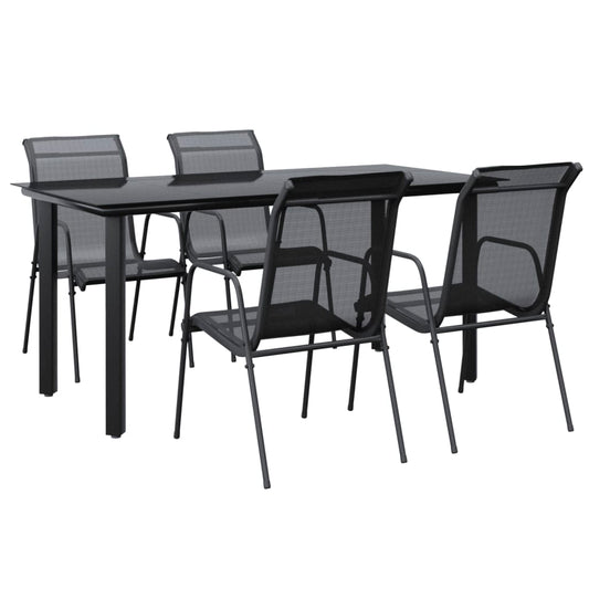 vidaXL 5 Piece Garden Dining Set Black Steel and Textilene 2
