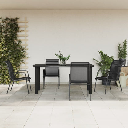 vidaXL 5 Piece Garden Dining Set Black Steel and Textilene 1