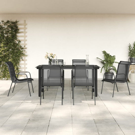 vidaXL 7 Piece Garden Dining Set Black Steel and Textilene 1