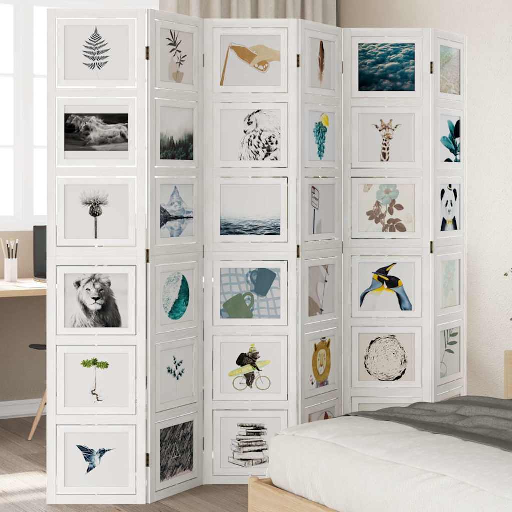 vidaXL Room Divider 6 Panels White Solid Wood Paulownia 1