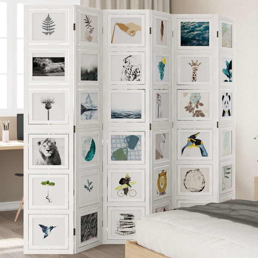 vidaXL Room Divider 6 Panels White Solid Wood Paulownia 1