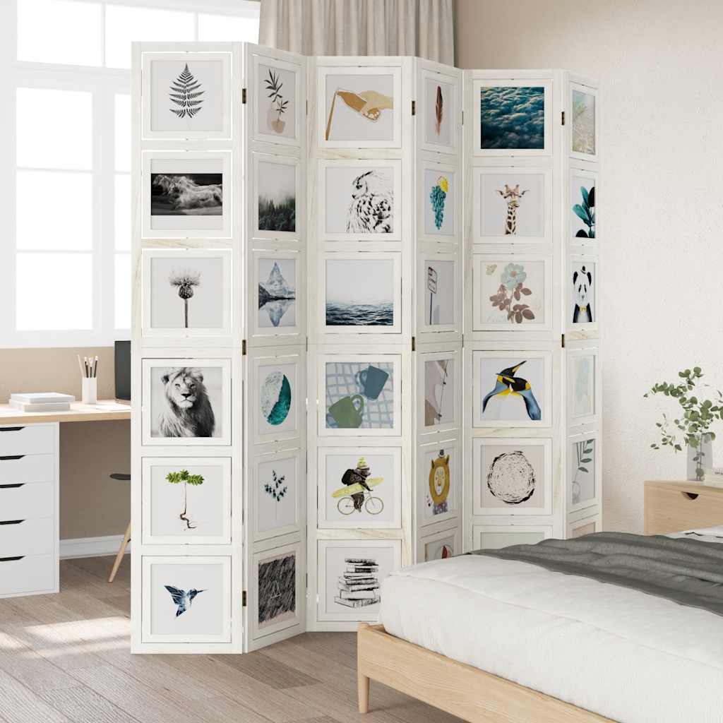 vidaXL Room Divider 6 Panels White Solid Wood Paulownia 3