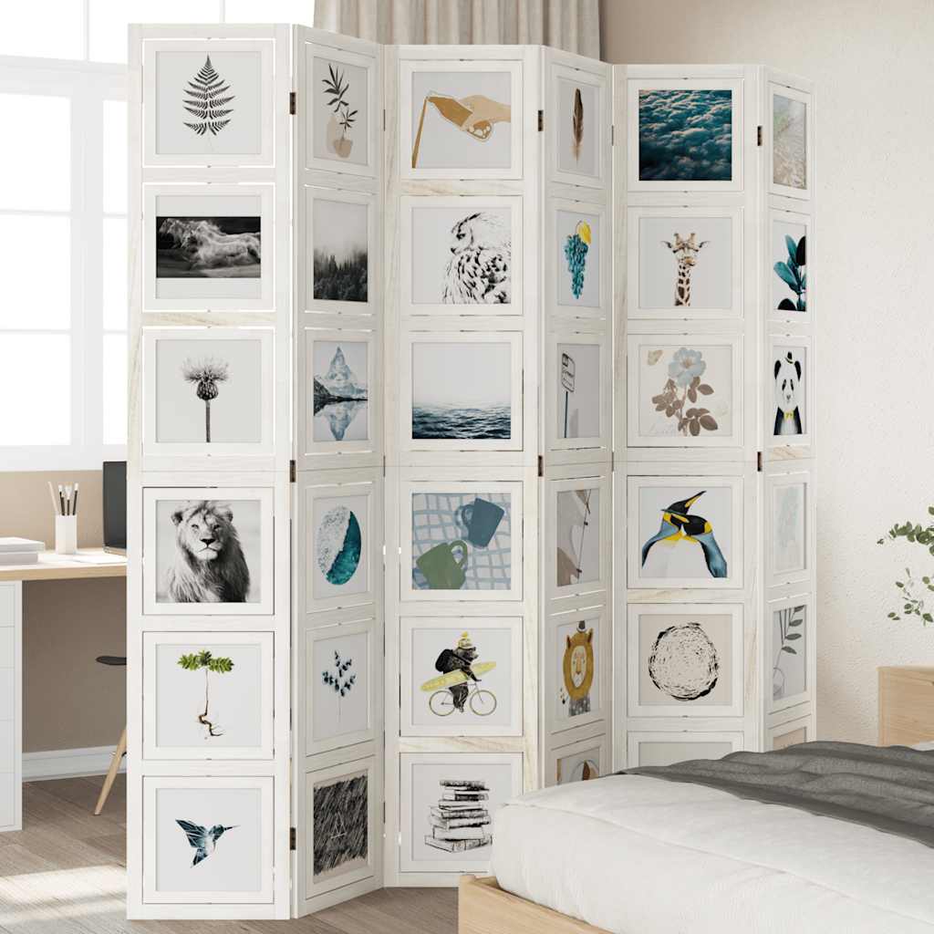 vidaXL Room Divider 6 Panels White Solid Wood Paulownia 1