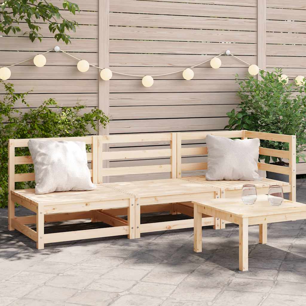 Garden Sofa 3-Seater Solid Wood Pine Corner + 2x Chair Natural pine