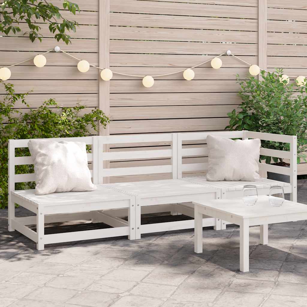 Garden Sofa 3-Seater Solid Wood Pine Corner + 2x Chair White pine