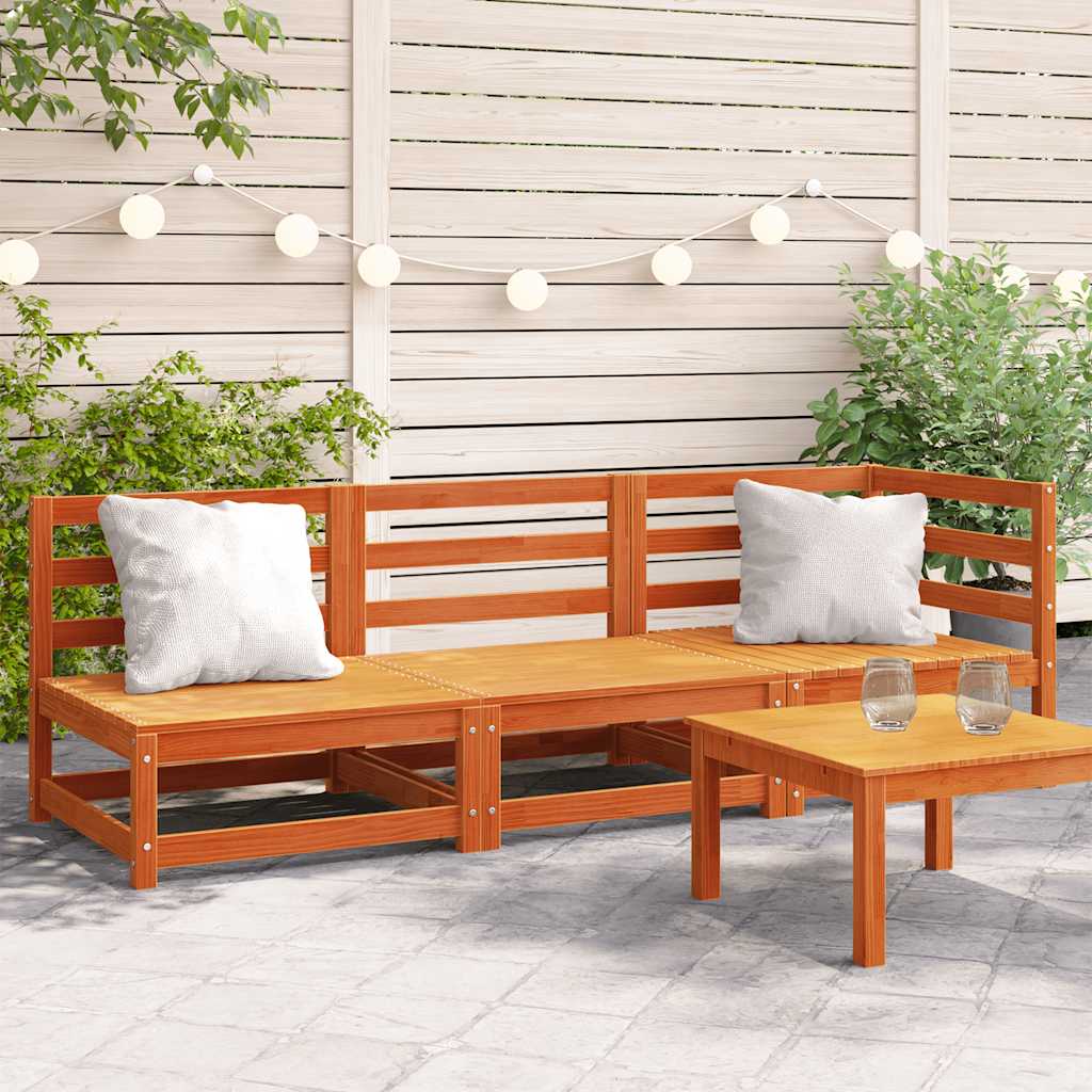 Garden Sofa 3-Seater Solid Wood Pine Corner + 2x Chair Brown pine