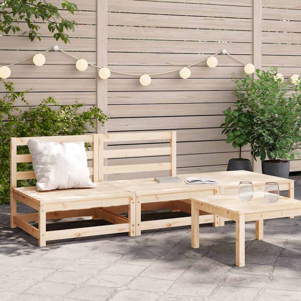 Garden Sofa Armless with Footstool Solid Wood Pine 2x Middle + Footrest Natural pine