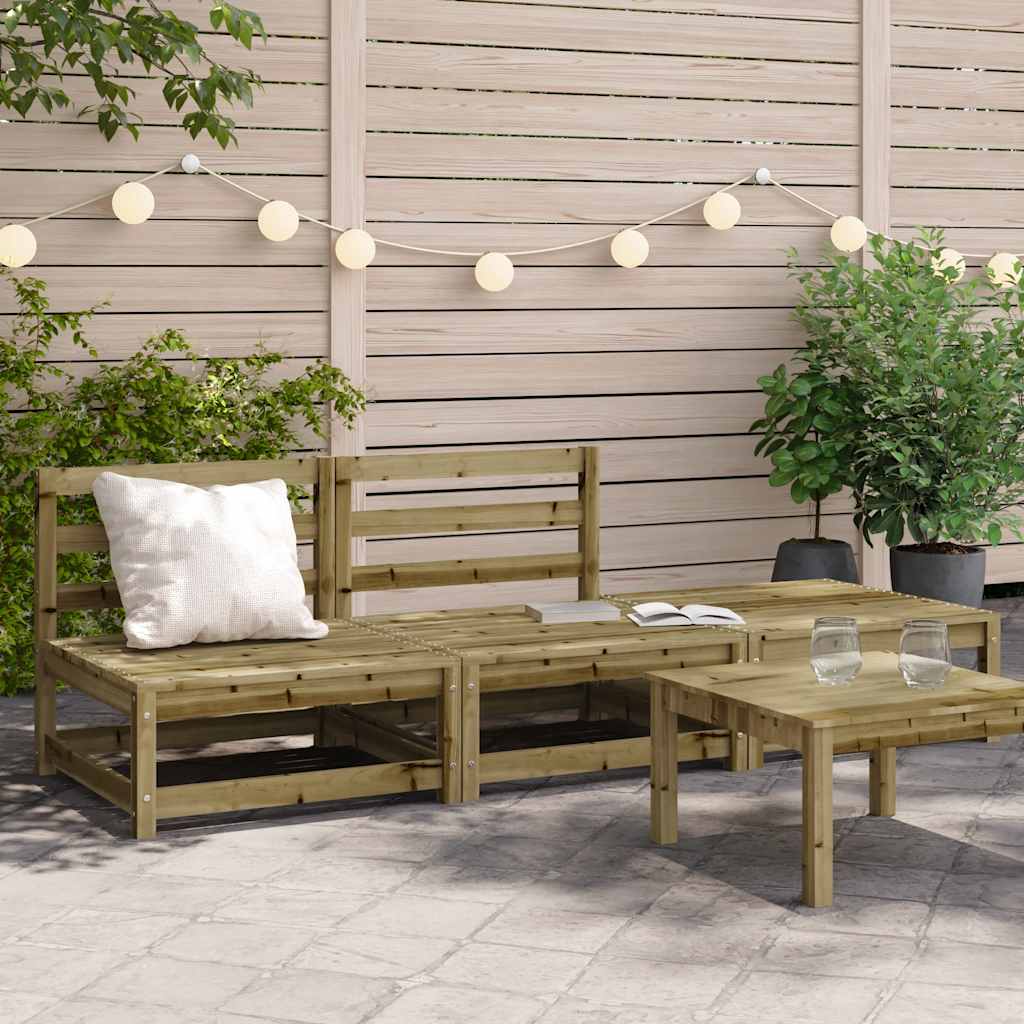 Garden Sofa Armless with Footstool Solid Wood Pine 2x Middle + Footrest Natural impregnated