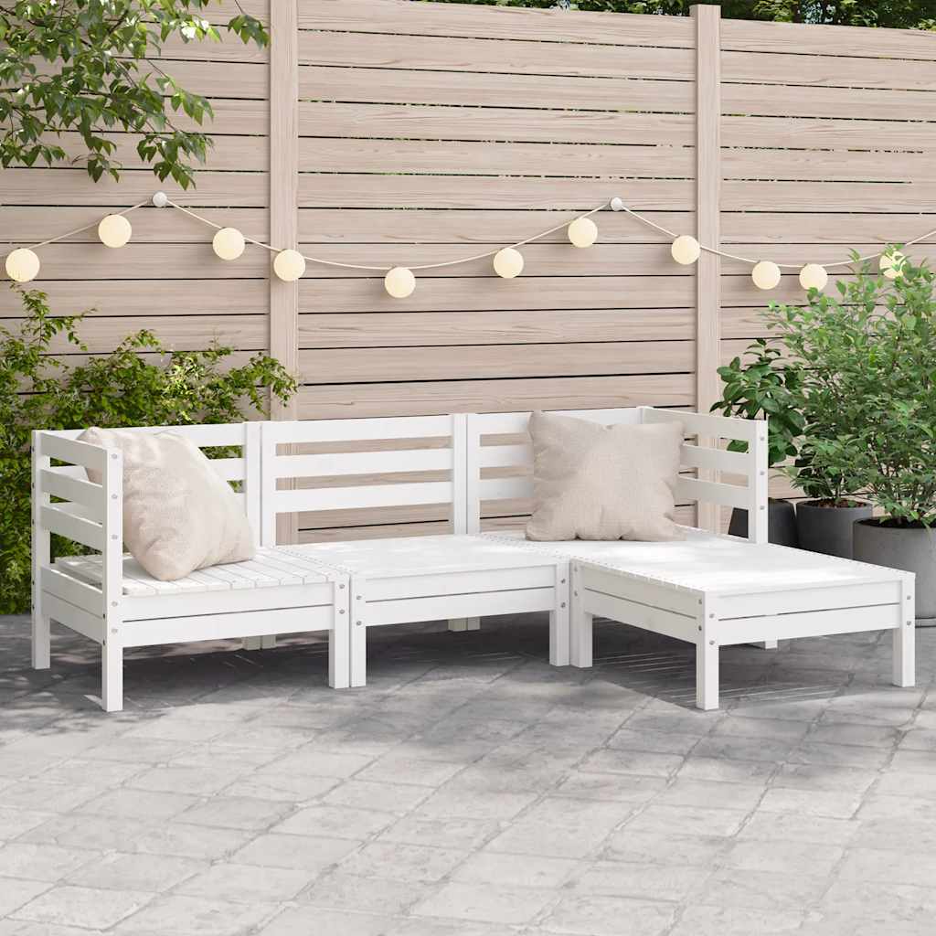 3 Piece Garden Lounge Set Solid Wood Pine White pine 2x corner + middle + footrest