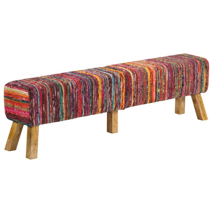 vidaXL Bench Multicolour 160 cm Chindi Fabric and Solid Wood Mango 3