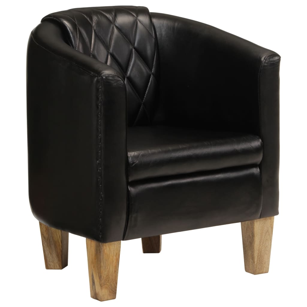 vidaXL Tub Chair Black Real Leather 1
