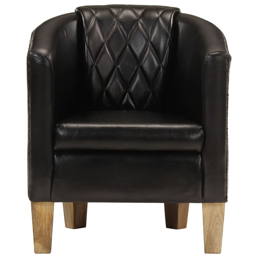 vidaXL Tub Chair Black Real Leather 2