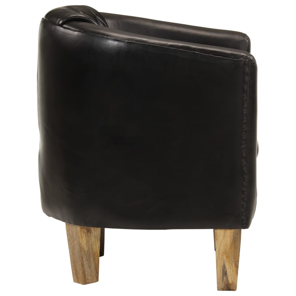 vidaXL Tub Chair Black Real Leather 3