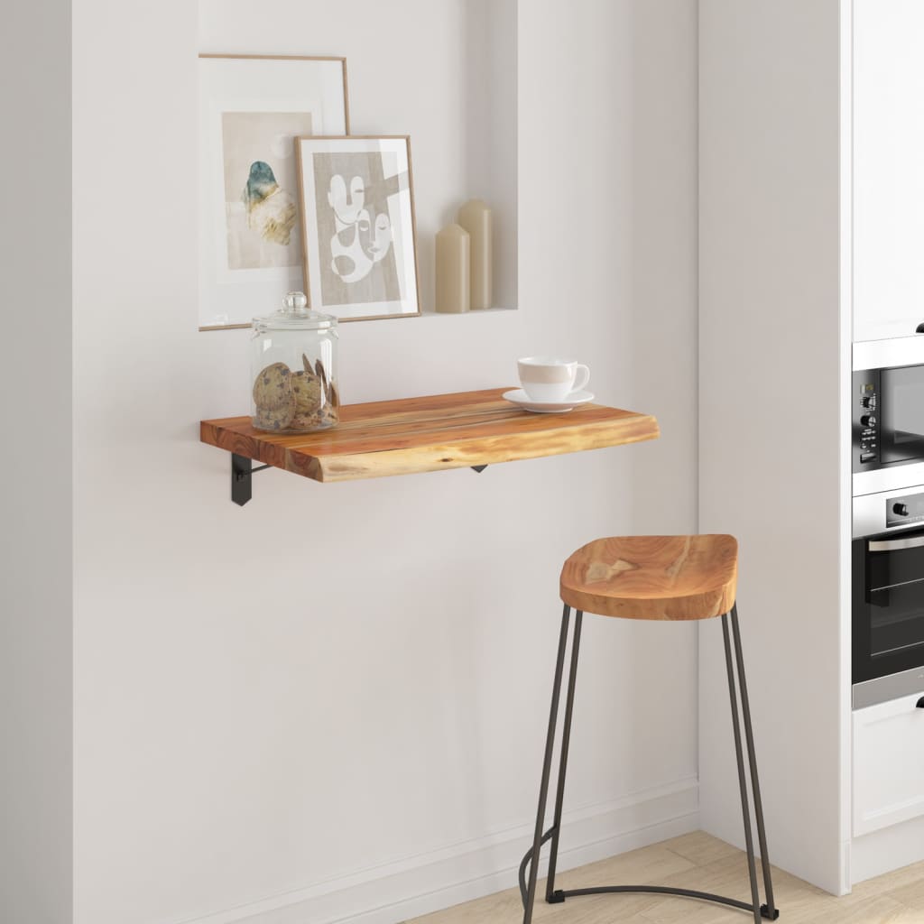 Wall Shelf 40x40x3.8 cm Square Solid Wood Acacia Live Edge Natural Solid Acacia Wood 70 cm
