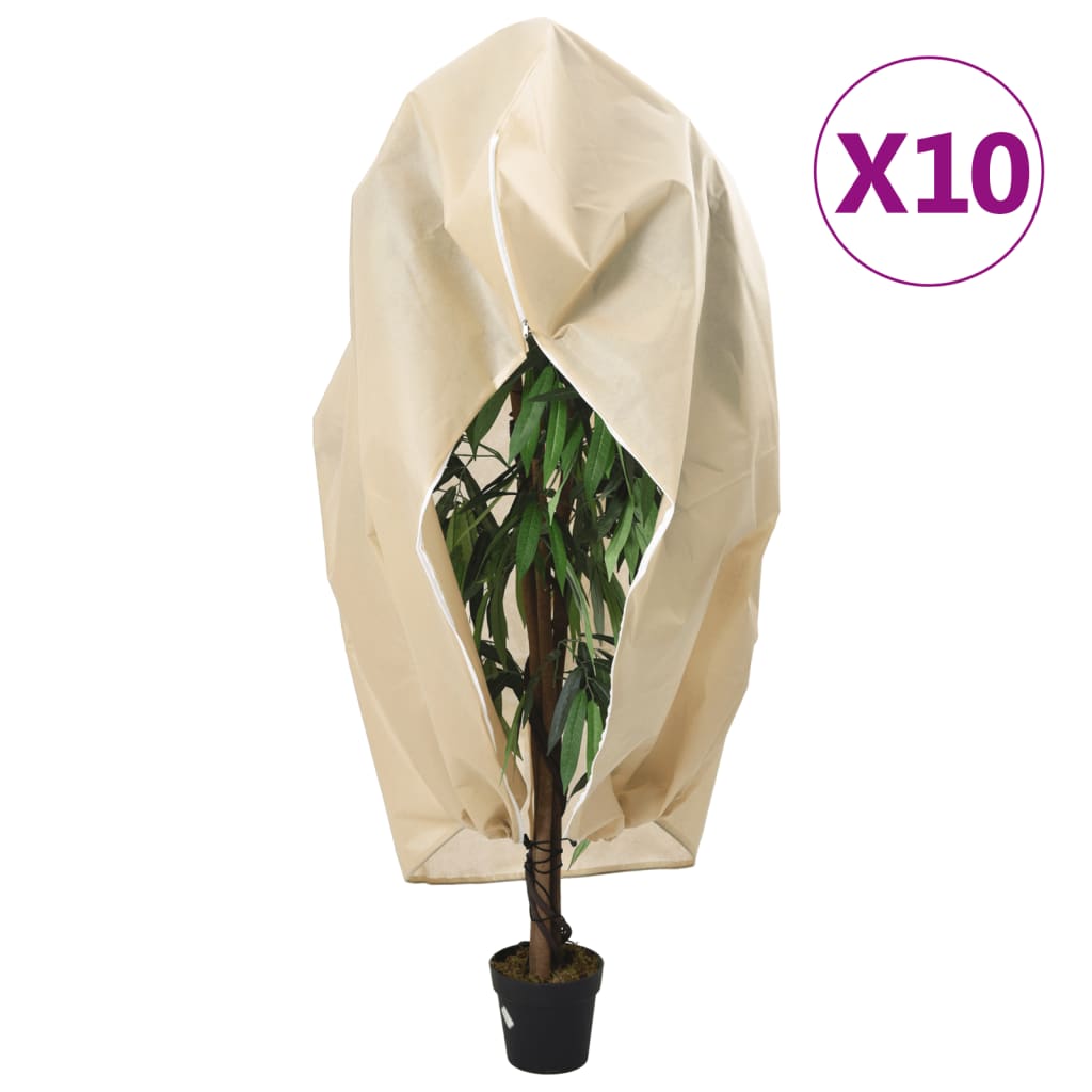 vidaXL Plant Fleece Covers with Zip 70 g/m² 1x1.55 m Beige 10 pcs