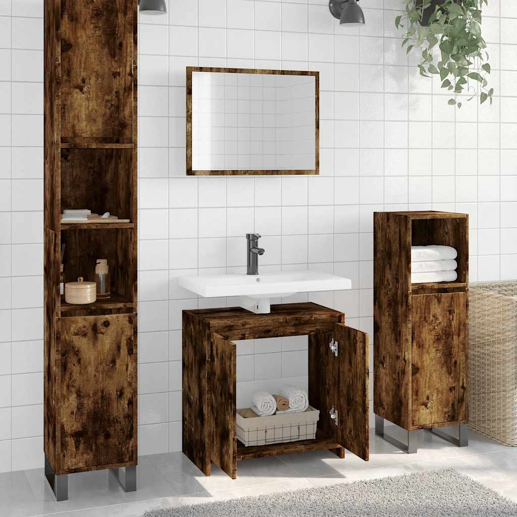 2 Piece Bathroom Furniture Set Engineered Wood Smoked oak