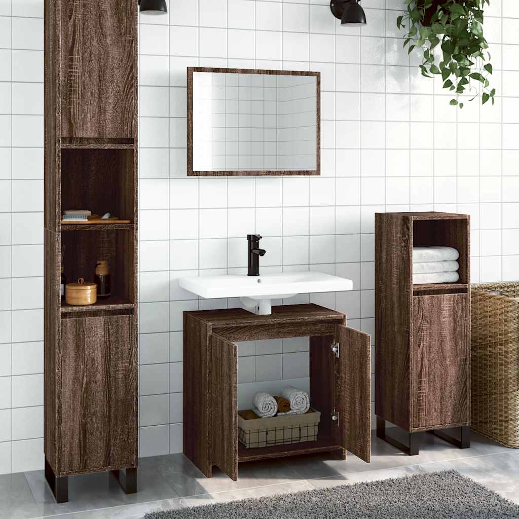 2 Piece Bathroom Furniture Set Engineered Wood Brown oak