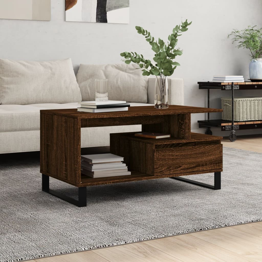 Coffee Table 90x49x45 cm Engineered Wood Brown oak