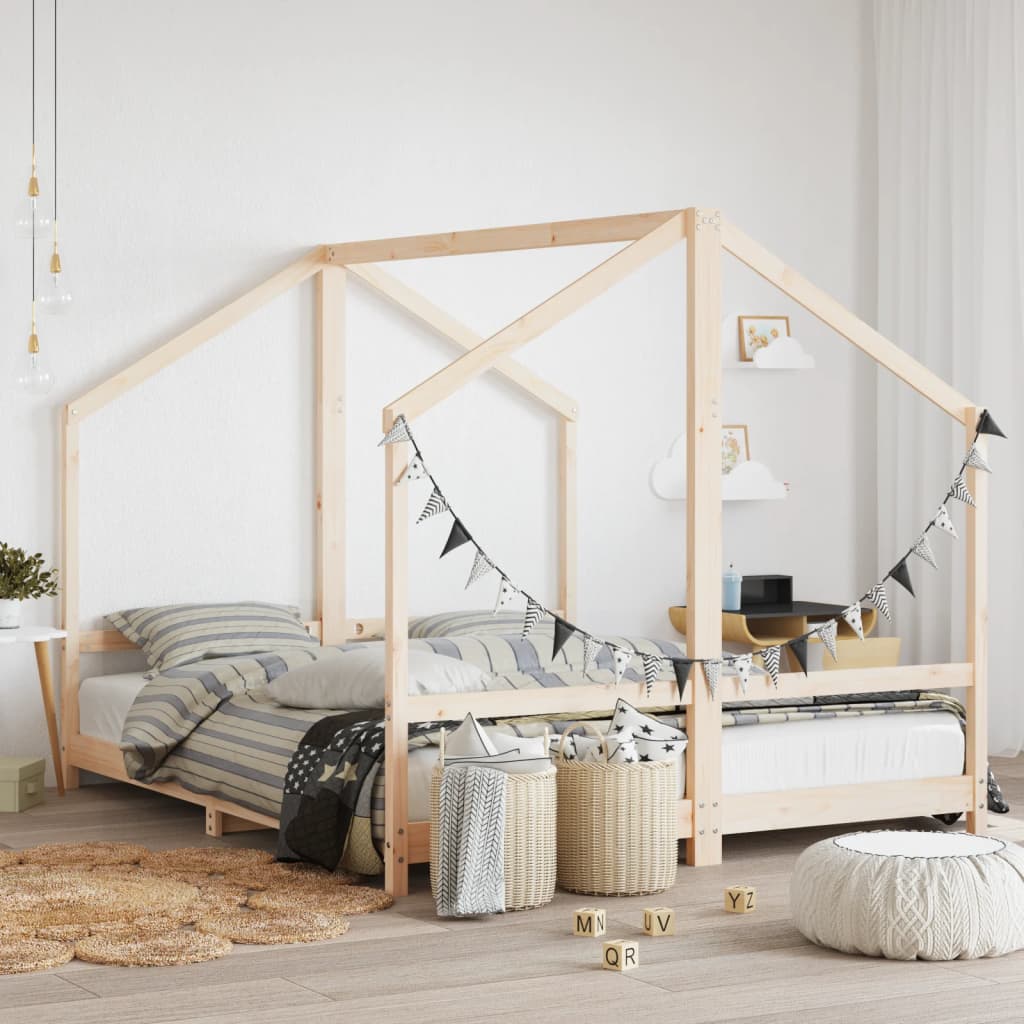 Kids Bed Frame Solid Wood Pine Natural 2 x (80 x 200) cm