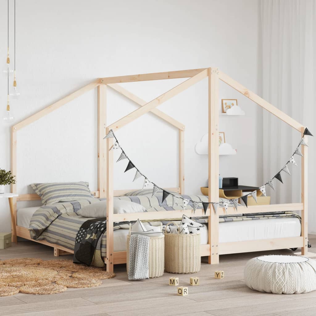 Kids Bed Frame Solid Wood Pine Natural 2 x (90 x 200) cm