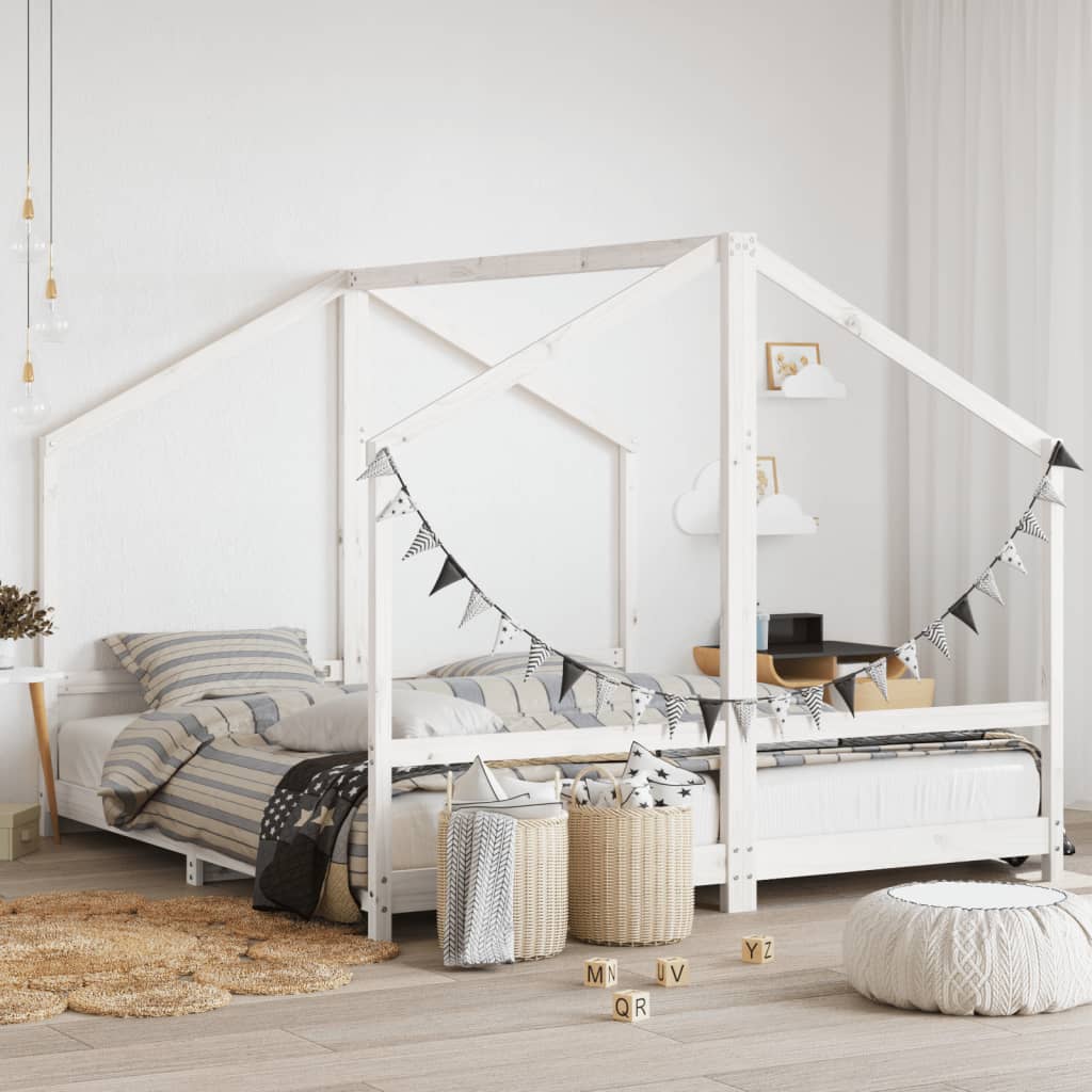 Kids Bed Frame Solid Wood Pine White 2 x (90 x 200) cm