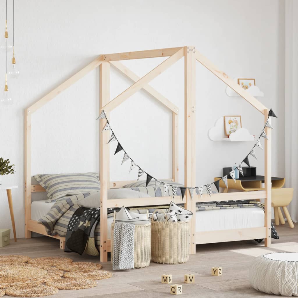 Kids Bed Frame Solid Wood Pine Natural 2 x (70 x 140) cm