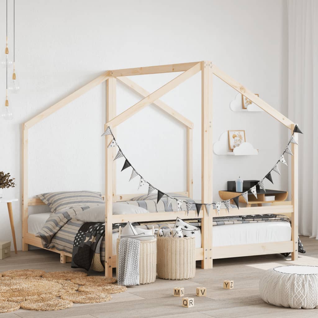 Kids Bed Frame Solid Wood Pine Natural 2 x (80 x 160) cm