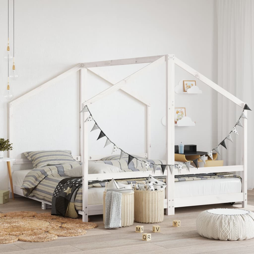Kids Bed Frame Solid Wood Pine White 2 x (90 x 190) cm