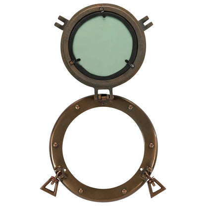 Porthole Mirror Wall Hanging Aluminium and Glass Brass Ø 23 cm
