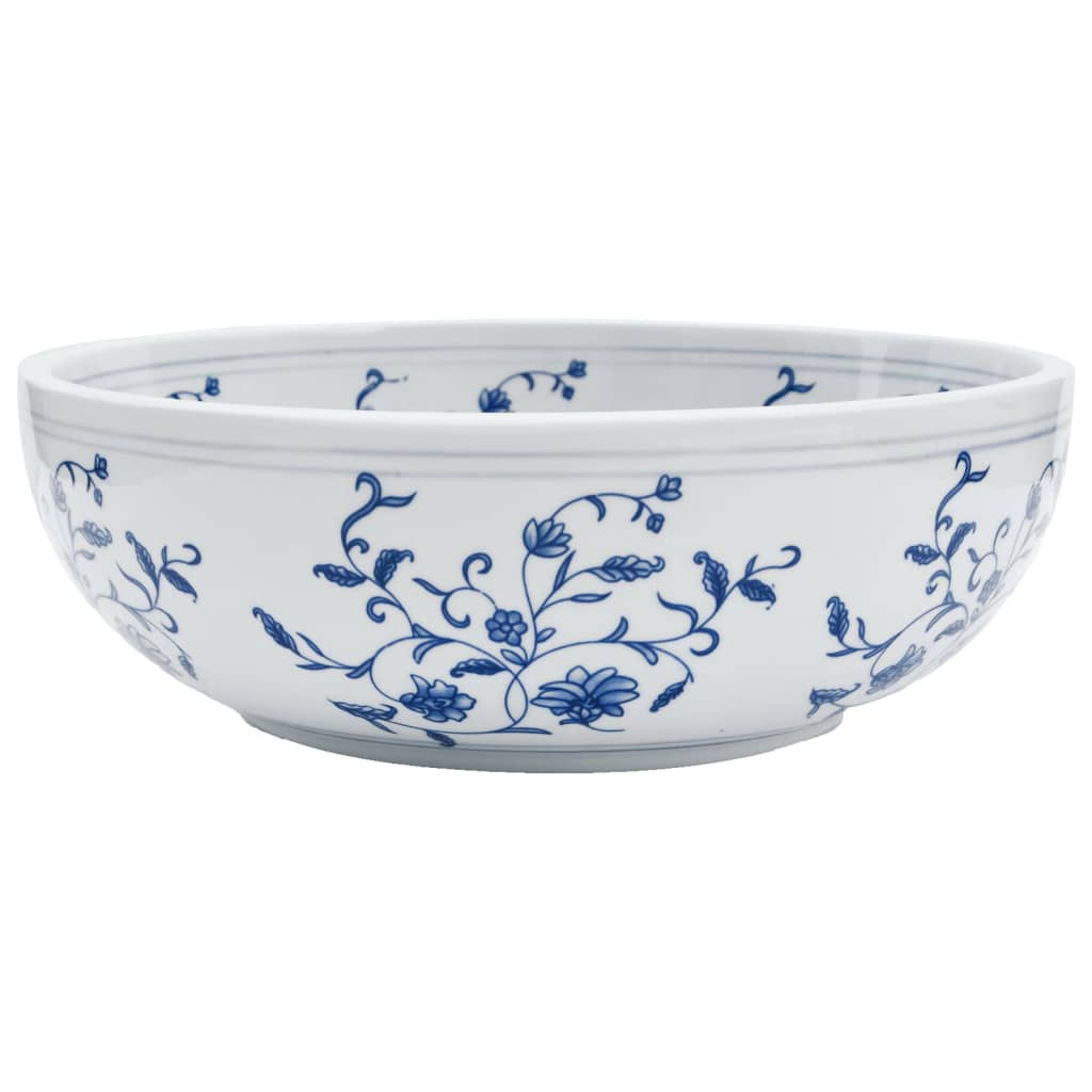 Countertop Basin Round Φ41x14 Ceramic White and blue