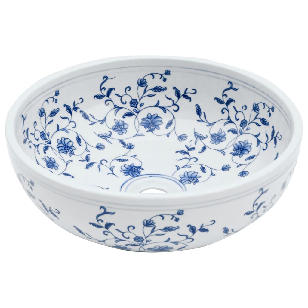 Countertop Basin Round Φ41x14 Ceramic White and blue