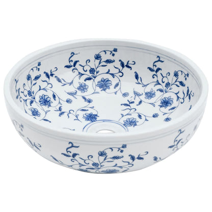 Countertop Basin Round Φ41x14 Ceramic White and blue