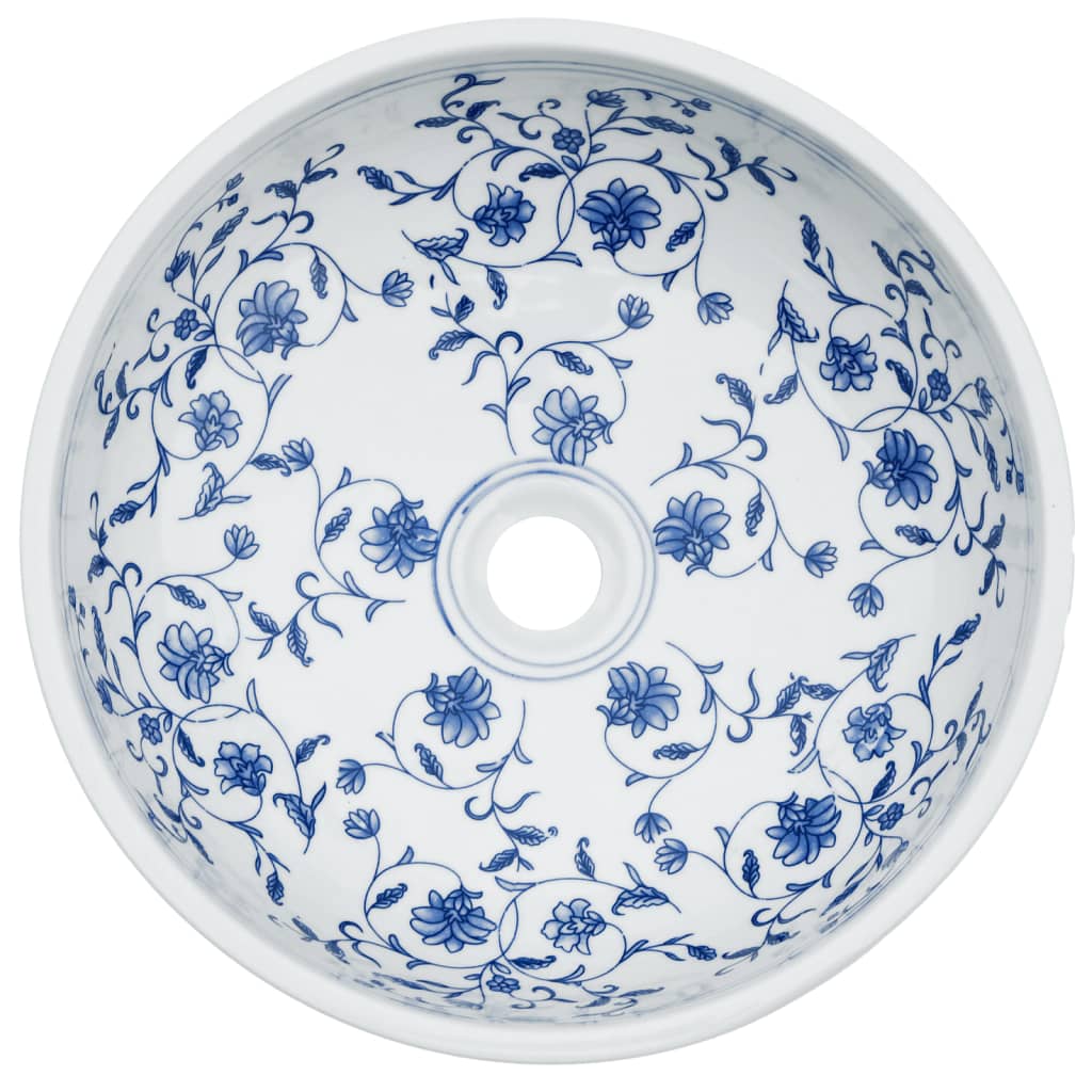 Countertop Basin Round Φ41x14 Ceramic White and blue