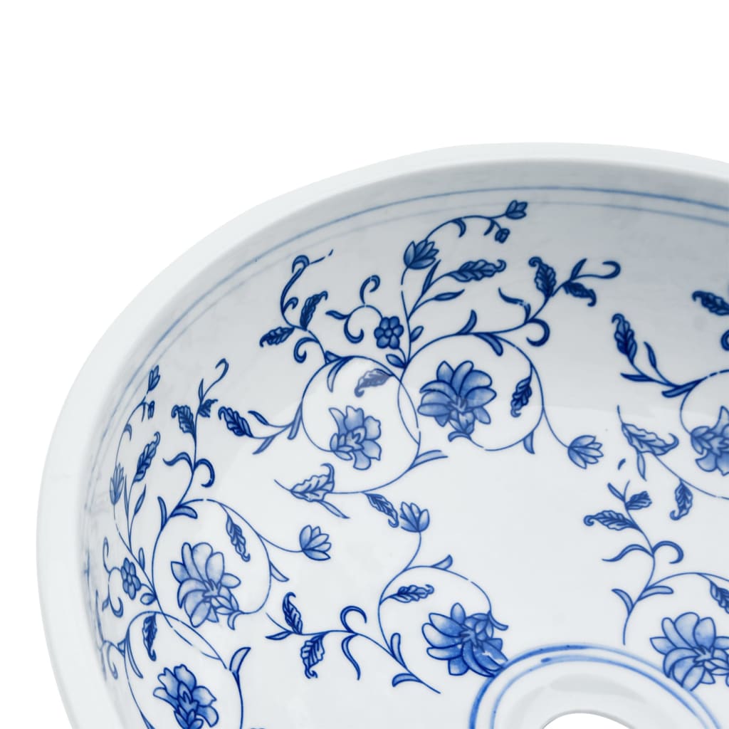 Countertop Basin Round Φ41x14 Ceramic White and blue