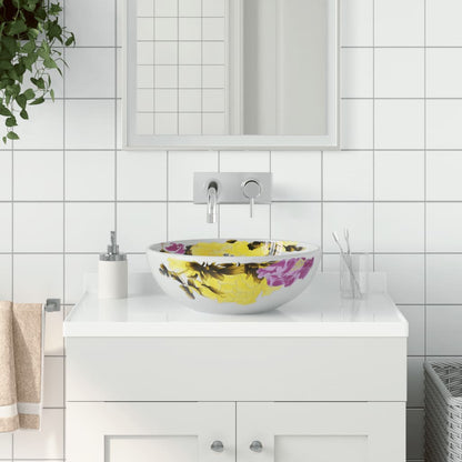 Countertop Basin Round Φ41x14 Ceramic Yellow and white