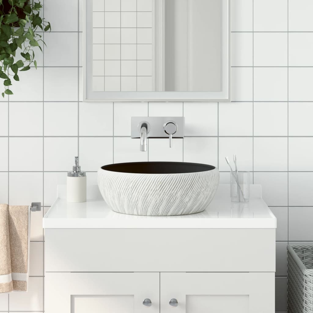 Countertop Basin Round Φ41x14 Ceramic Black and grey