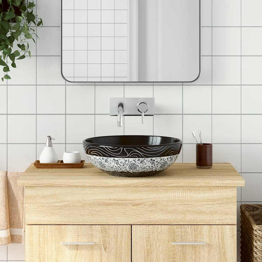 Countertop Basin Round Φ41x14 Ceramic Black and blue