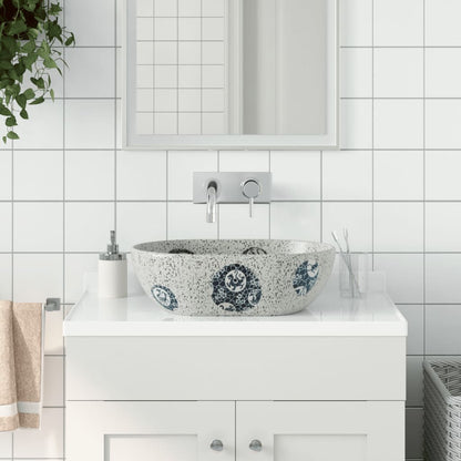 Countertop Basin Oval 47x33x13 cm Ceramic Grey and blue