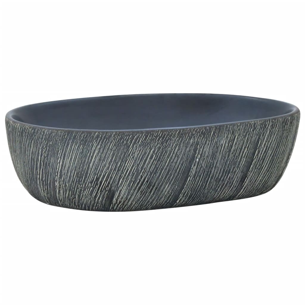 Countertop Basin Oval 47x33x13 cm Ceramic Black and grey