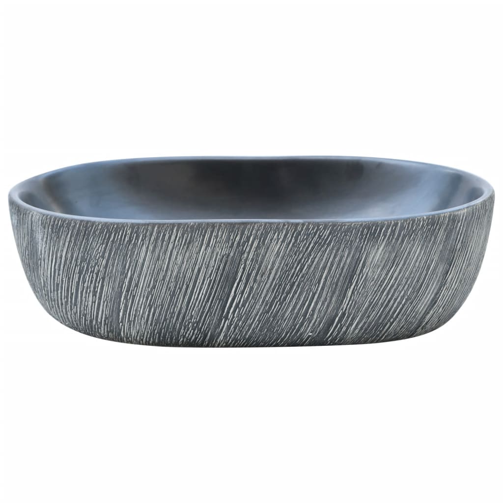 Countertop Basin Oval 47x33x13 cm Ceramic Black and grey