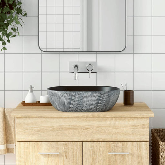 Countertop Basin Oval 47x33x13 cm Ceramic Black and grey