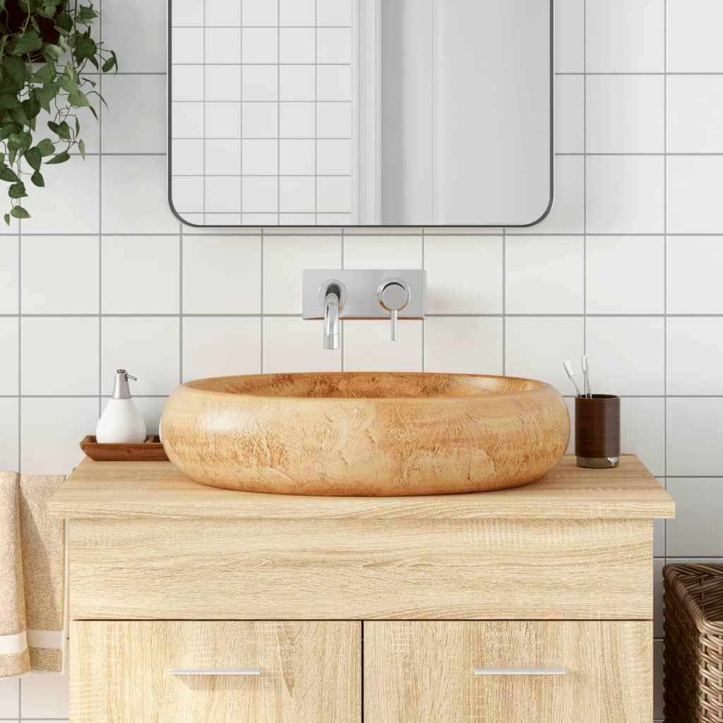Countertop Basin Oval 59x40x15 cm Ceramic Light brown