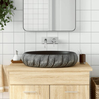 Countertop Basin Oval 59x40x15 cm Ceramic Black and grey